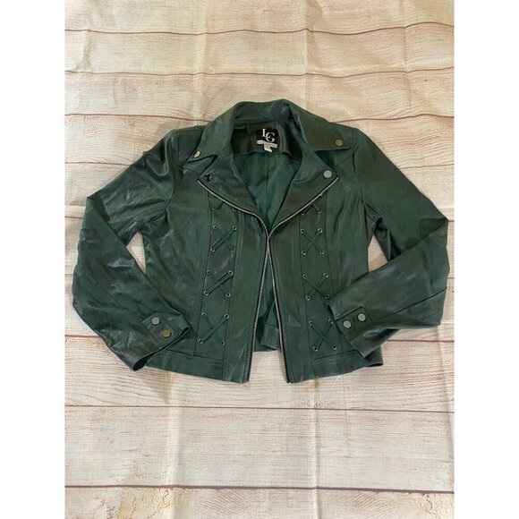 Lena Gabrielle Women's Green Faux Leather Open Front Blazer - 16 - Picture 6 of 12